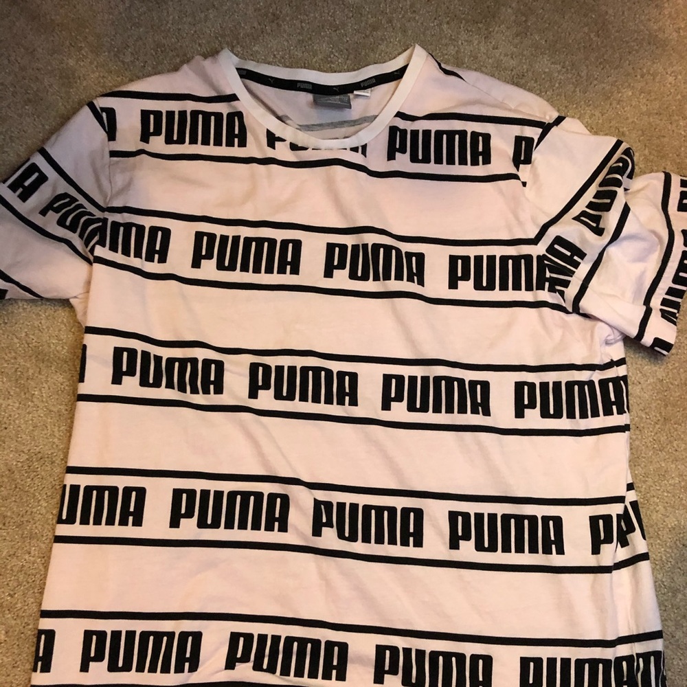 White Puma Striped T Shirt